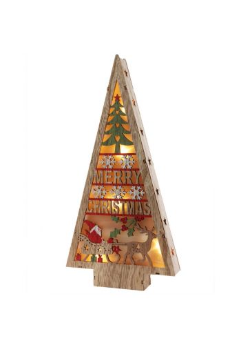 Χριστουγεννιάτικο Ξύλινο Διακοσμητικό Δεντράκι, με 5 LED Πολύχρωμο (34cm)
