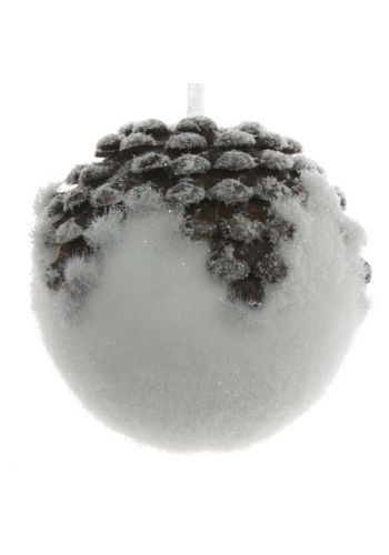 Χριστουγεννιάτικη Μπάλα Λευκή, με Φλοιό Κουκουναριού (12cm)