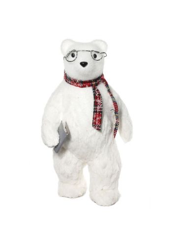 Χριστουγεννιάτικη Λευκή Αρκούδα, με Κόκκινο Κασκόλ και Γυαλιά (51cm)