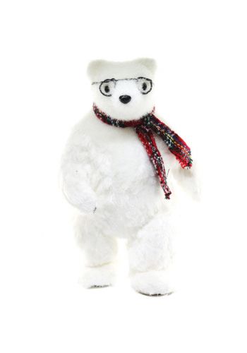 Χριστουγεννιάτικη Λευκή Αρκούδα, με Κόκκινο Κασκόλ και Γυαλιά (38cm)