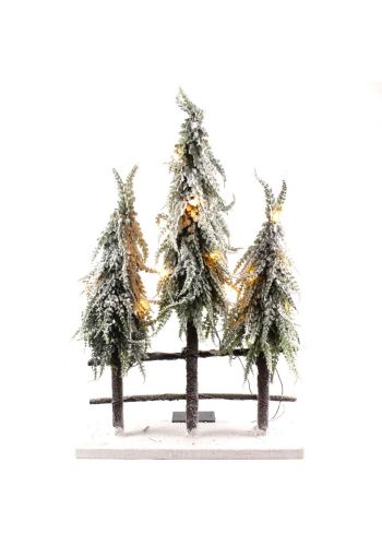Χριστουγεννιάτικος Διακοσμητικός Ξύλινος Φράχτης με 3 Δεντράκια και 20 LEDΠράσινο (60cm) - 1 Τεμάχιο