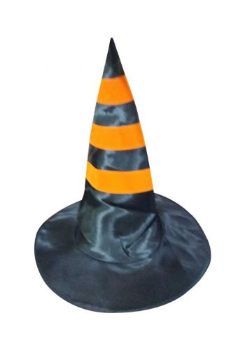Αποκριάτικο Αξεσουάρ Καπέλο Μάγισσας Μαύρο με Πορτοκαλί Ρίγες