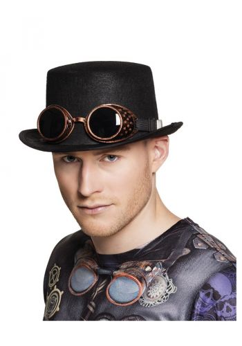 Αποκριάτικο Αξεσουάρ Καπέλο Μαύρο με Γυαλιά Steampunk
