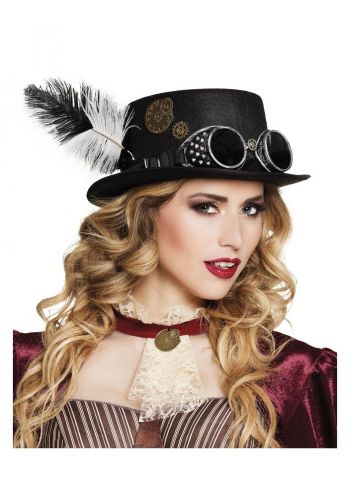 Αποκριάτικο Αξεσουάρ Καπέλο Μαύρο με Γυαλιά Steampunk Γυναικείο