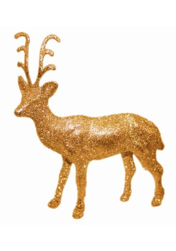 Χριστουγεννιάτικα Χρυσό Πλαστικό Διακοσμητικό Ελαφάκι, με Χρυσόσκονη (14cm) - 1 Τεμάχιο