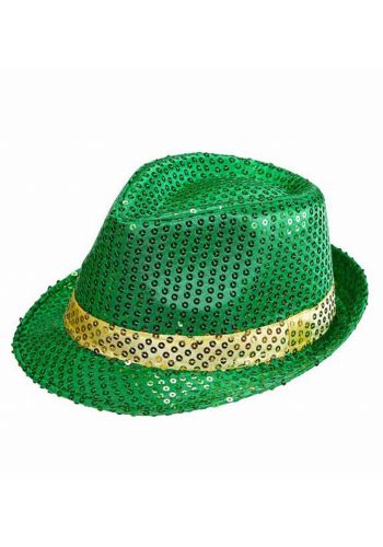 Αποκριάτικο Αξεσουάρ Καπέλο Fedora Πράσινο με Πούλιες