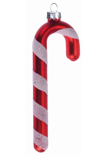 Χριστουγεννιάτικο Γυάλινο Ζαχαρωτό Μπαστουνάκι Κόκκινο - Λευκό (12cm)