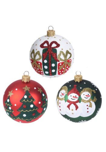 Χριστουγεννιάτικη Μπάλα με Σχέδια - 3 Χρώματα (8cm)