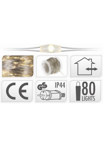 80 Λευκά Θερμά Φωτάκια LED Copper Εξωτερικού Χώρου (8m)