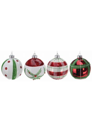 Χριστουγεννιάτικη Μπάλα Γυάλινη Πολύχρωμη - 4 Σχέδια (8cm)
