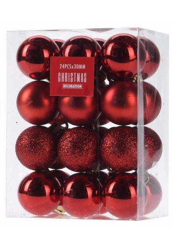 Χριστουγεννιάτικες Μπάλες Κόκκινες - Σετ 24 τεμ. (3cm)