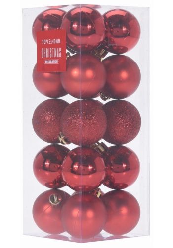 Χριστουγεννιάτικες Μπάλες Κόκκινες - Σετ 20 τεμ. (4cm)