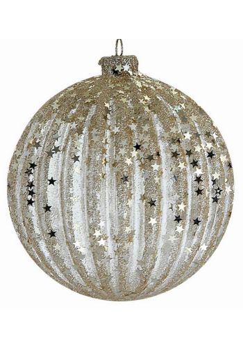 Χριστουγεννιάτικη Μπάλα Γυάλινη Ανάγλυφη Χρυσή με Αστεράκια (8cm)