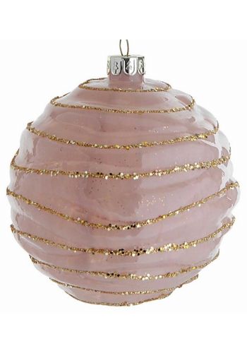 Χριστουγεννιάτικη Μπάλα Γυάλινη Ροζ με Χρυσές Κλωστές (8cm)