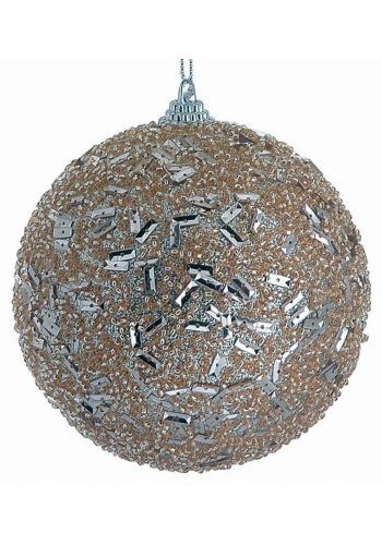 Χριστουγεννιάτικη Μπάλα Ανάγλυφη Σαμπανιζέ με Χάντρες (8cm)