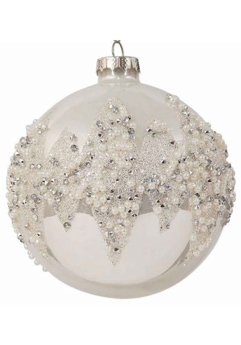 Χριστουγεννιάτικη Μπάλα Γυάλινη Ασημί με Πέρλες (8cm)