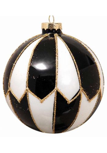 Χριστουγεννιάτικη Μπάλα Γυάλινη Μαύρο με Λευκό (8cm)