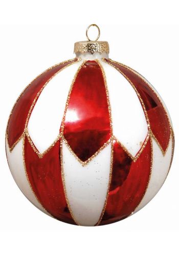 Χριστουγεννιάτικη Μπάλα Γυάλινη Κόκκινο με Λευκό (8cm)