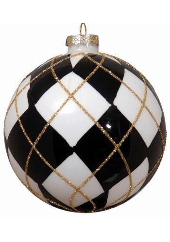 Χριστουγεννιάτικη Μπάλα Γυάλινη Καρό Μαύρο με Λευκό (8cm)