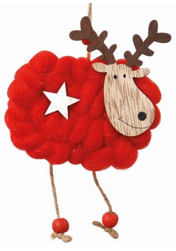 Χριστουγεννιάτικος Ξύλινος Τάρανδος Κόκκινος με Αστεράκι (15cm)