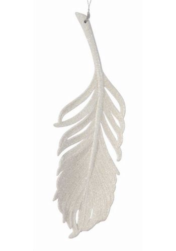 Χριστουγεννιάτικο Πλαστικό Φτερό Λευκό με Στρας (22cm)