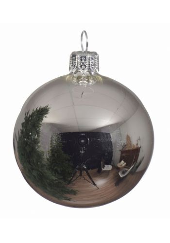 Χριστουγεννιάτικη Μπάλα Γυάλινη Γκρι Γυαλιστερή (8cm)