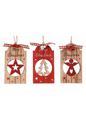 Χριστουγεννιάτικo Ξύλινο Ταμπελάκι με "Merry Christmas"  - 3 Σχέδια (13cm) - 1 Τεμάχιο