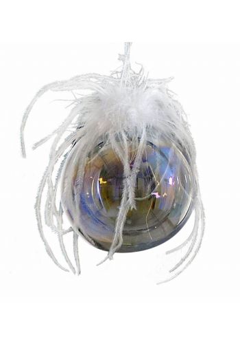 Χριστουγεννιάτικη Μπάλα Γυάλινη Διάφανη με Φτερά (10cm)