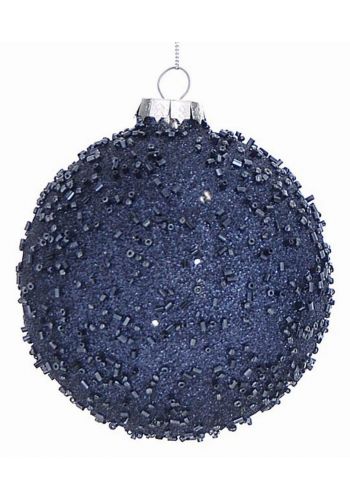 Χριστουγεννιάτικη Μπάλα Γυάλινη Μπλε με Χάντρες (10cm)