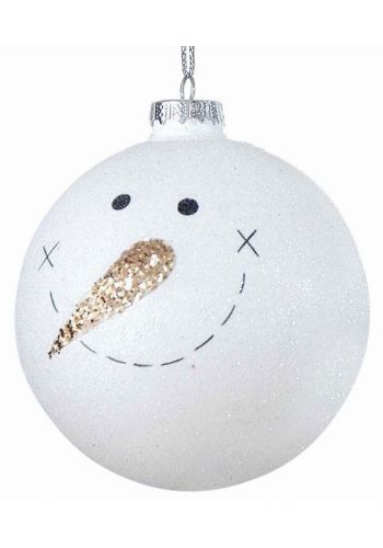 Χριστουγεννιάτικη Μπάλα Γυάλινη Λευκή με Χιονάνθρωπο (8cm)
