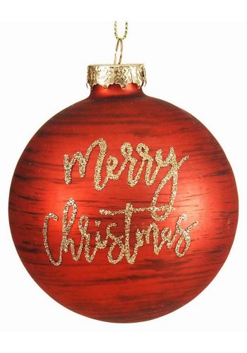 Χριστουγεννιάτικη Μπάλα Γυάλινη Κόκκινη με "Merry Christmas" (10cm)