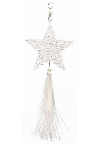 Χριστουγεννιάτικο Αστέρι Πλαστικό Λευκό με Φούντα (12cm)