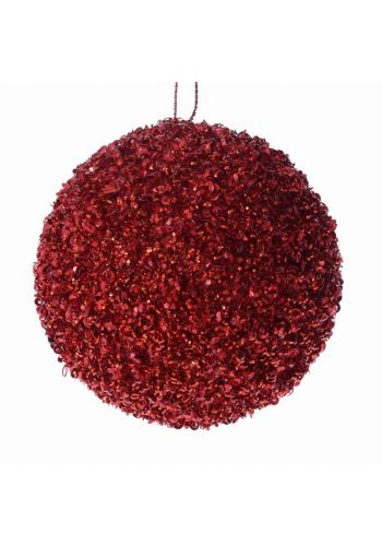 Χριστουγεννιάτικη Μπάλα Κόκκινη με Στρας και Χάντρες (8cm)