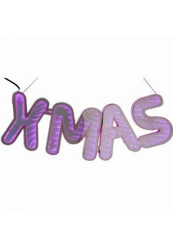 Χριστουγεννιάτικη Πλαστική Επιγραφή "XMAS" Ροζ με 3D Φωτισμό LED (30cm) - 1 Τεμάχιο