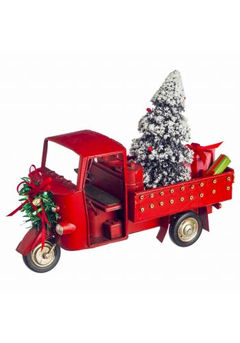 Χριστουγεννιάτικο Διακοσμητικό Μεταλλικό Τρίκυκλο με Δεντράκι Κόκκινο (25cm)