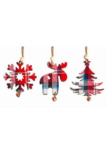 Χριστουγεννιάτικo Ξύλινο Στολίδι Κόκκινο Καρό - 3 Σχέδια (10cm)