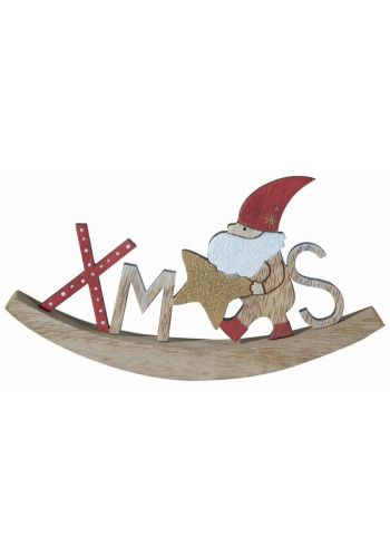 Χριστουγεννιάτικο Ξύλινο Κουνιστό "XMAS" με Άγιο Βασίλη και Αστεράκι Πολύχρωμο (16cm)