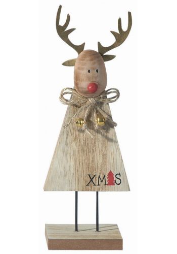 Χριστουγεννιάτικος Ξύλινος Τάρανδος με "XMAS" και Φιόγκο Πολύχρωμο (20cm)