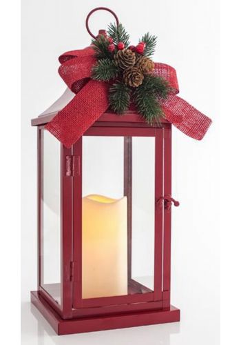 Χριστουγεννιάτικο Μεταλλικό Φανάρι Κόκκινο με LED (40.5cm)