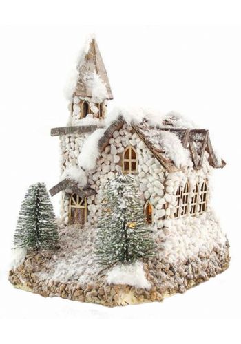 Χριστουγεννιάτικο Πέτρινο Σπιτάκι Χιονισμένο με 3 led (28cm)