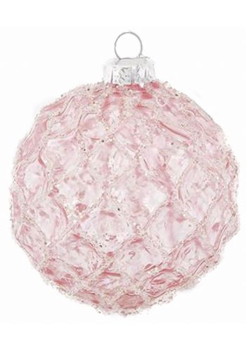 Χριστουγεννιάτικη Μπάλα Γυάλινη ροζ Ανάγλυφη (8cm)