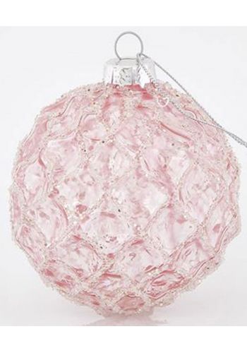 Χριστουγεννιάτικη Μπάλα Γυάλινη Ροζ Ανάγλυφη (8cm)
