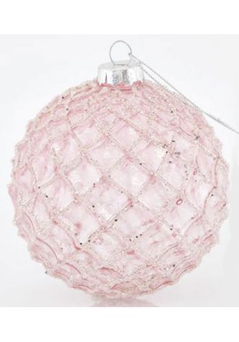 Χριστουγεννιάτικη Μπάλα Γυάλινη Ροζ Ανάγλυφη (10cm)
