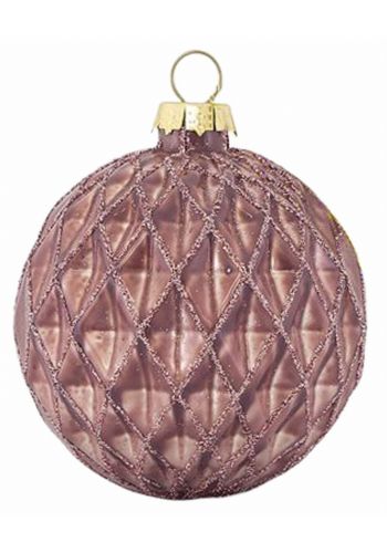 Χριστουγεννιάτικη Μπάλα Γυάλινη Ανάγλυφη ροζ Σκούρο (8cm)