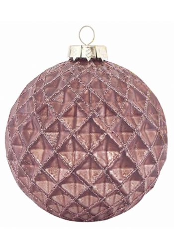 Χριστουγεννιάτικη Μπάλα Γυάλινη Ανάγλυφη ροζ Σκούρο (10cm)