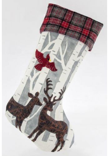 Χριστουγεννιάτικη Διακοσμητική Κάλτσα Καρό με Ελάφι (54cm)