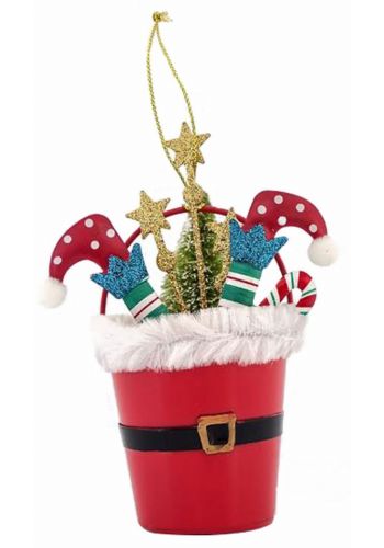 Χριστουγεννιάτικο Κουβαδάκι Μεταλλικό με Πόδια Καλικάντζαρου Πολύχρωμα (12cm)