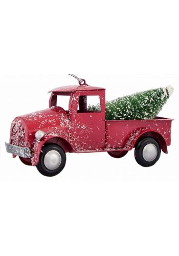 Χριστουγεννιάτικο Φορτηγάκι Πλαστικό Κόκκινο με Δέντρο (7cm)
