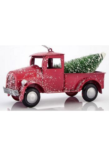 Χριστουγεννιάτικο Φορτηγάκι Κόκκινο με Δέντρο (7cm)