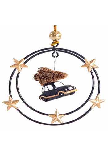 Χριστουγεννιάτικο Αυτοκίνητο Μεταλλικό με Δεντράκι Μαύρο (9cm)
